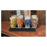 Vintage Frosted Souvenir Glasses W/Gold Tone Rack