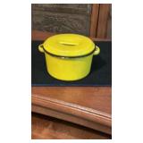 Small Yellow Enamelware Pot W/Lid