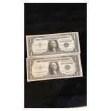 (2) $1 One Dollar Silver Certificates