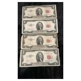 (3) 1953C & (1)1953 A Red Seal Notes