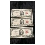 (3) 1963 Red seal $2 Notes