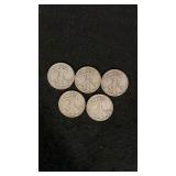 (5) Silver Walking Liberty Halves