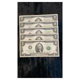 (5) 1976 $2 Bill In Sequential Order