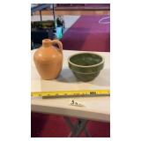 Small Peach Finger Jug & Green Crock Bowl