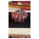 "Old Cafe" Pattern Cranberry Swirl Candy Dish