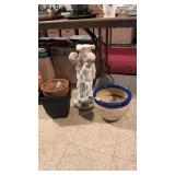 Plaster Cherup Pedestal & Misc. Flower Pots