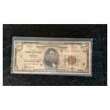 1929 $5 Brown Seal Not Federal Reserve Of Chicago