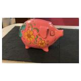 Ceramic Made In Japan Pink Floral Piggy Bank