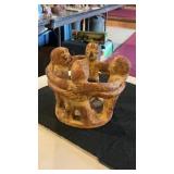 Mexican Clay "Circle Of Friends" Pottery Piece