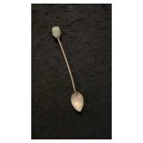Unmarked Sterling? Jade Stone Baby Spoon.
