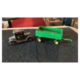Mini Cast Iron Car & Ertl JD Grain Wagon