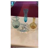 Lot Of Retro Art Glass Vases & Dolphin Figurine