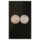 (1) 1943 S (1) 1945 S Walking Liberty Halves