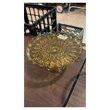 MCM Honey Amber Glass Pedestal Cake Stand