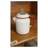 Graniteware Coffee Pot W/Fire King Glass Top