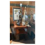 (2) Tier Antique Table Full Of Vintage Lamps