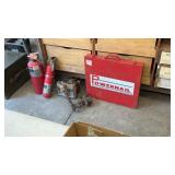 Garage vices, fire extinguishers, air nailer