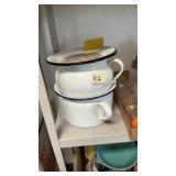 (2) Graniteware Pots & (1) Enamelware Plate