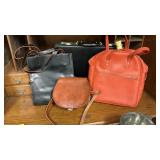 Briefcase, three purses