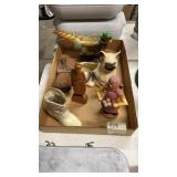 Flat Of Vintage Pottery, Ceramic & Wood Figurines