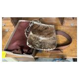 Leather belt, cow hair purse, leather scraps