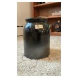 Primitive Brown Albany Slip Glaze Crock Jar