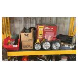 Entire shelf of tools and lighting