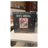 Large Dog Meal Advertising Tin & (2) Throws