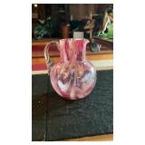 Vintage Handblown Pink Swirl Art Glass Pitcher