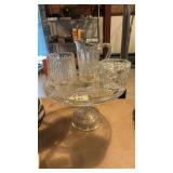 Glass Cake Stand, Creamer, Spooner, Plus