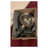 Box Full Of Silverplate & Pewter Decor