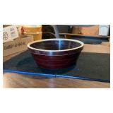 Ribbed Brown Stoneware Crock Bowl Marked USA