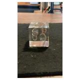 Retro Lucite Coin Cube Paper Weight W/Box