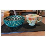 Pioneer Woman Fruit Bowl & Ceramic Cup W/Lid