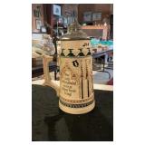 German Ceramic Relief Beer Stein W/Pewter Lid