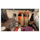 Collection Of Old Soda Bottles & Budweiser Glasses