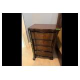 Dark Brown Wood 4 Drawer Bombe Nightstand