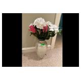 Silver mosaic vase with white pink flowers