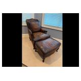 Distressed Brown Leather Club Chair Ottoman Set