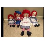 Mixed lot of Raggedy Ann  Andy Plush Dolls