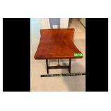 Brown Leather Dark Wood Folding Stool