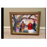 J Jones Framed Painting Folk Art Scene