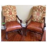 Pair Traditional Ornate Carved Armchairs