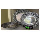 Mixed lot Silver Tone Embossed Floral Platters...