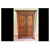Brown Rustic Hand Painted Floral Armoire