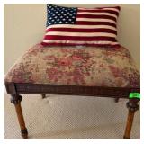 Carved Wood Floral Tapestry Upholstered Stool