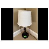 Dark Brown Turned Base Table Lamp Linen Shade