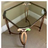 Octagonal Glass Top Brass Tone End Table