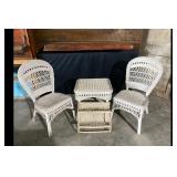 White Wicker Patio Set 2 Chairs Side Table 2...