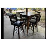 Dark Wood Bar Height Dining Set 4 Stools